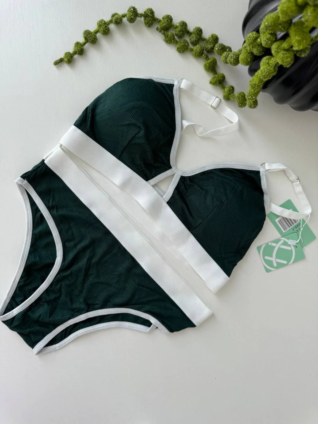 Жіночий комплект білизни (топ+трусики) зелений, one size 9463