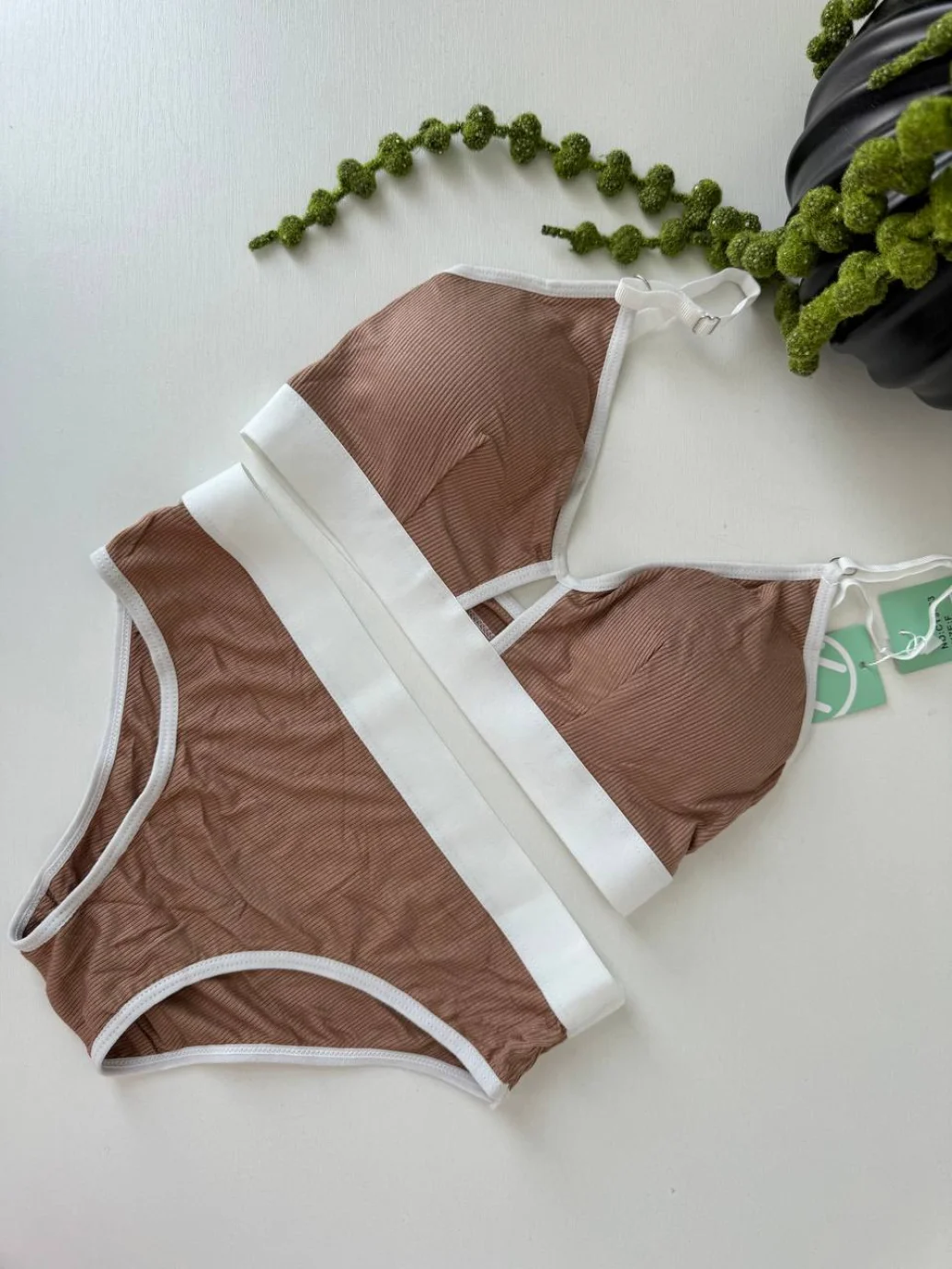 Жіночий комплект білизни (топ+трусики) шоколад, one size 9463